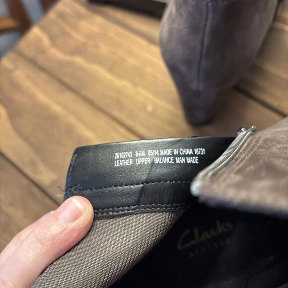 Clarks Brown Suede Leather High Wedge Heel Lace Up Ankle Boots Sz 8.5M. Casual - Picture 7 of 8